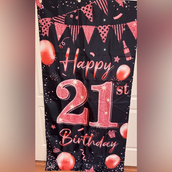 Pink and Black 21st Birthday Banner - Picture 1 of 3